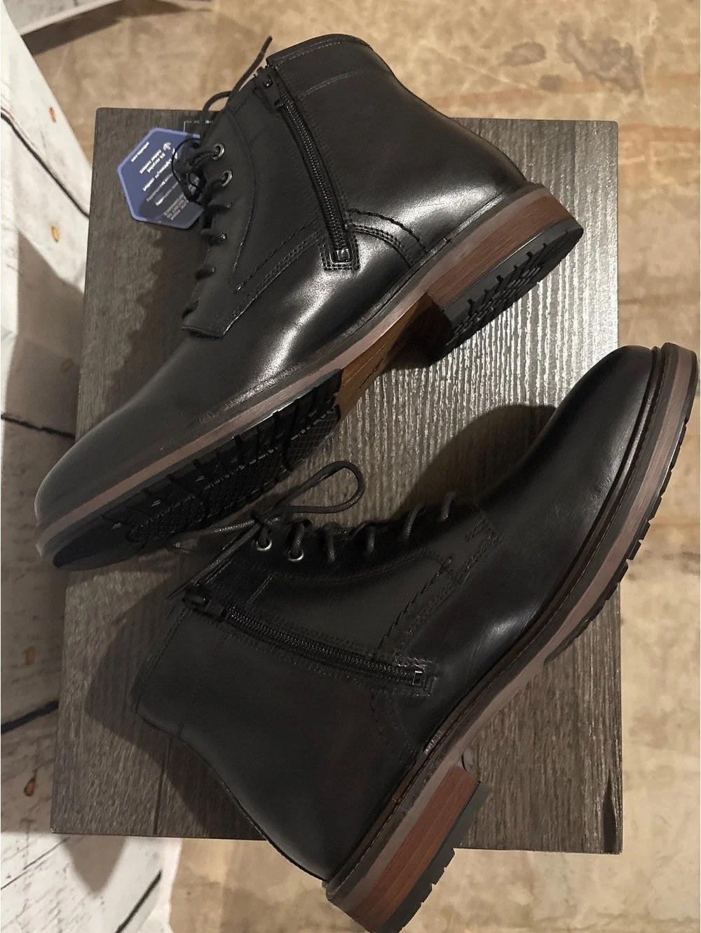 Florsheim Men's Black Leather Lace-Up Ankle Boots w/Zipper, Ortholite Sz 9.5M